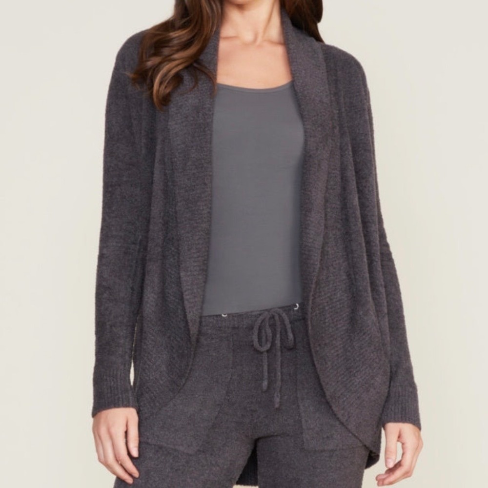 Barefoot Dreams CozyChic Lite Circle Cardigan Sweater Carbon Open Front L/XL